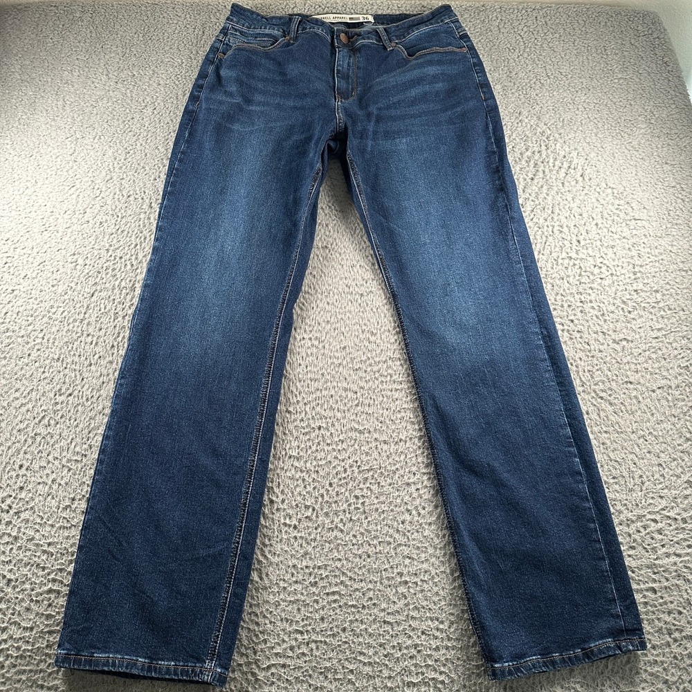 Barbell Apparel Jeans Mens 36(34 Fits) Dark Blue Straight Leg Stretch Denim